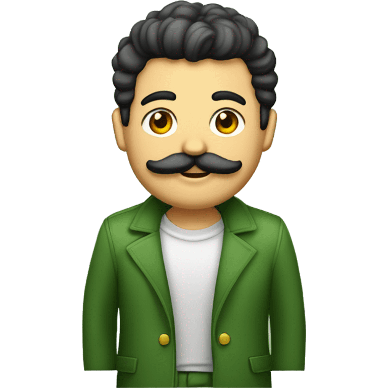 Menino magro com cabelo loiro, bigode fino e barbicha loira com brinco na orelha e boné verde emoji