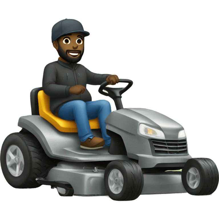 black man with a beard and a winter hat sitting on a lawn mower emoji