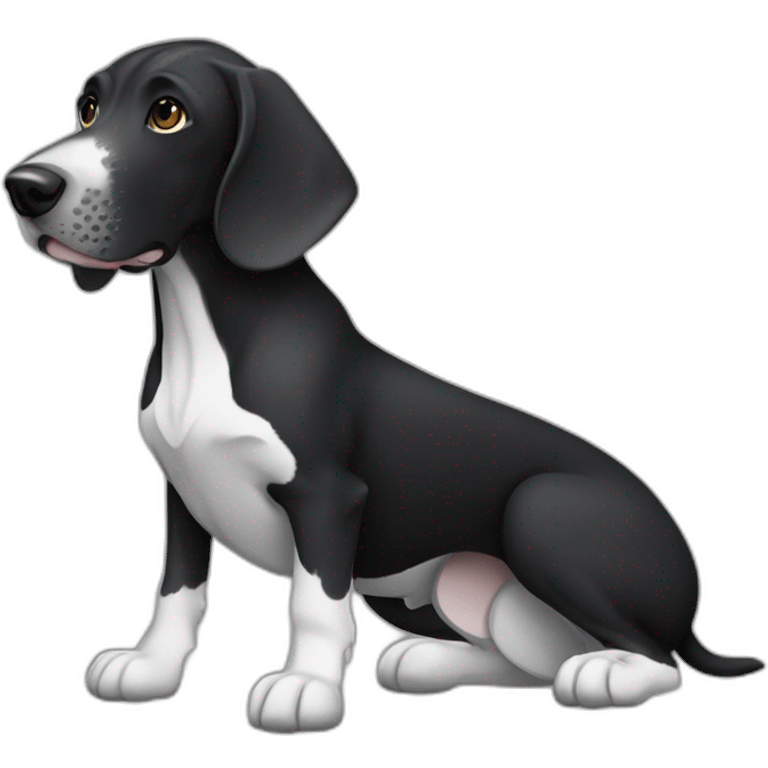 black german shorthair pointer, full black head, without white on the head, with white hair on the snout, black and white body emoji