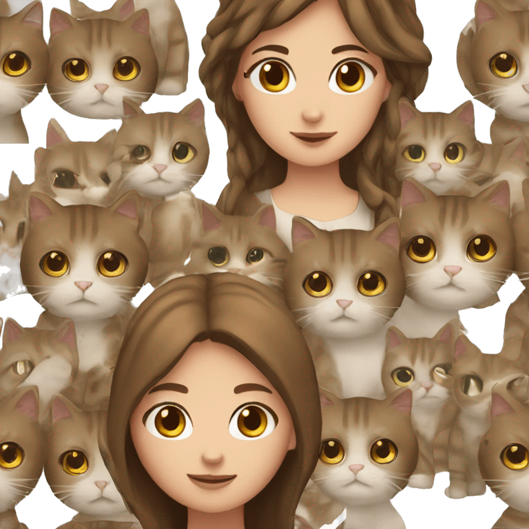 girl with brown hair and brown eyes with a Scottish straight cat emoji