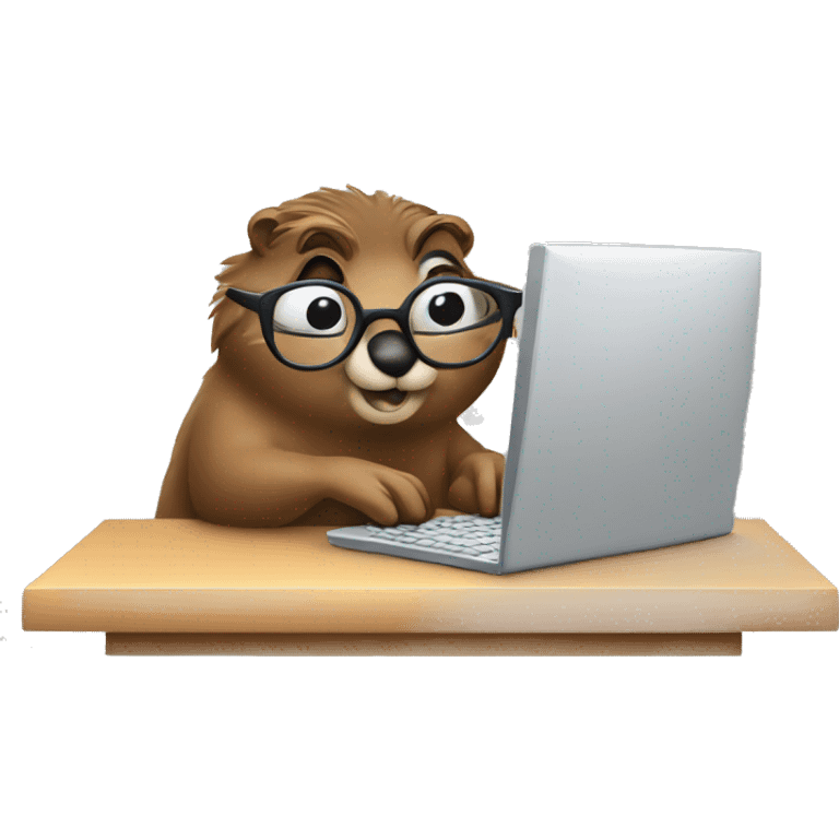 Groundhog whit eyeglasses working on a computer  emoji