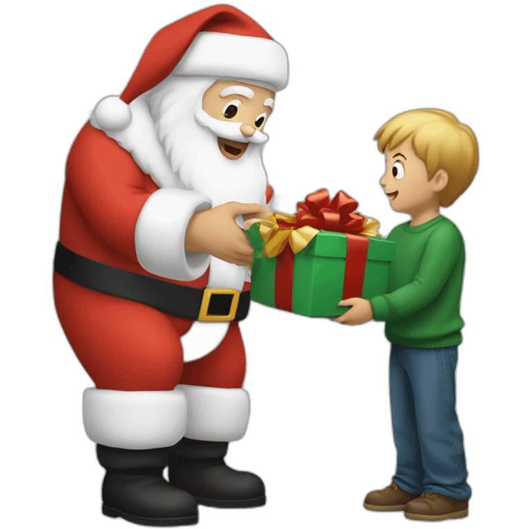 Santa giving a gift to young boy emoji