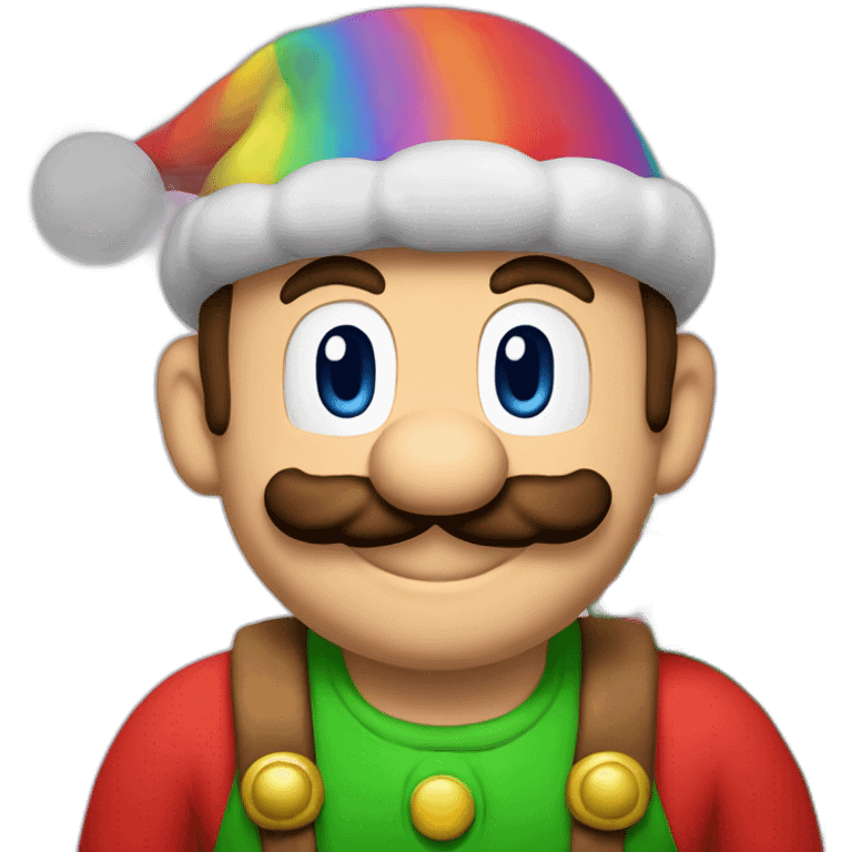 christmas mario with rainbow emoji