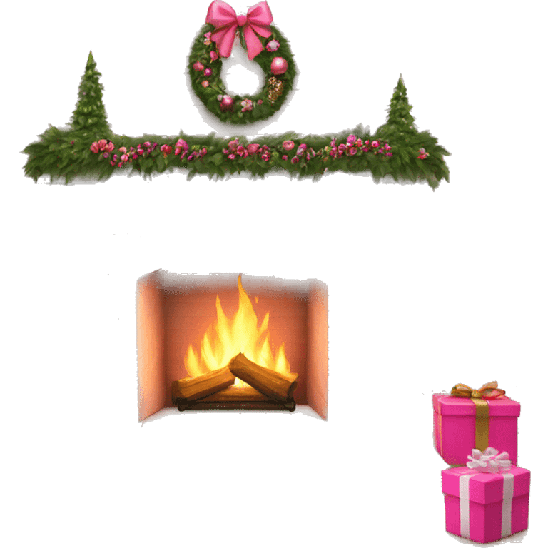 White brick fireplace with pink Christmas decor emoji