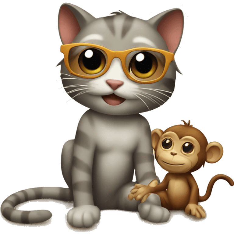 Cat with a monkey in beach emoji