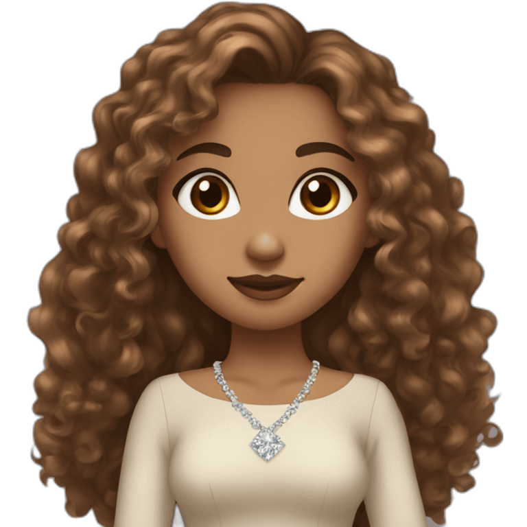 Mixed girl /curly long hair, brown light color/ with dark brown eyes / with a diamond dress emoji