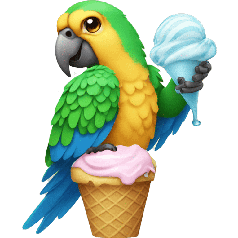 Parrot eating ice cream emoji