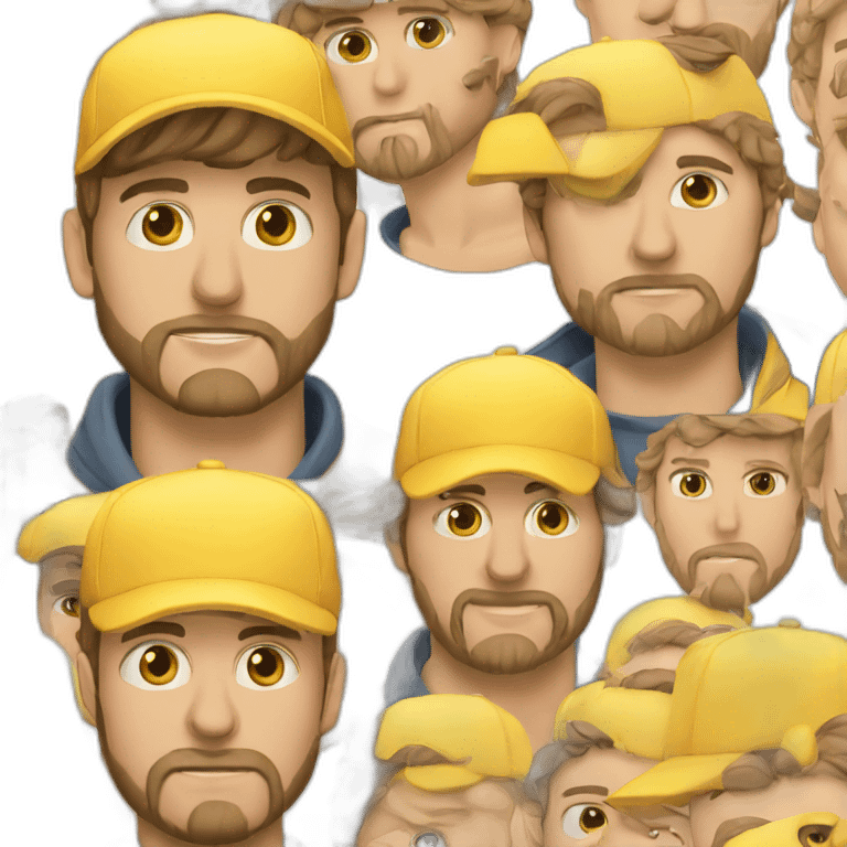 30 year old white guy wearing a yellow cap and beard stubble emoji