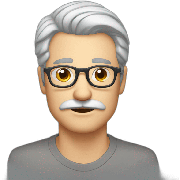 white guy tainted gray hair, brown eyebrows, mid 20s, light gray retangular glasses, growing mustache emoji