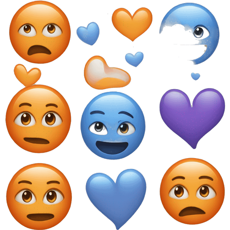 Coeur en bleu et orange sans les yeux  emoji