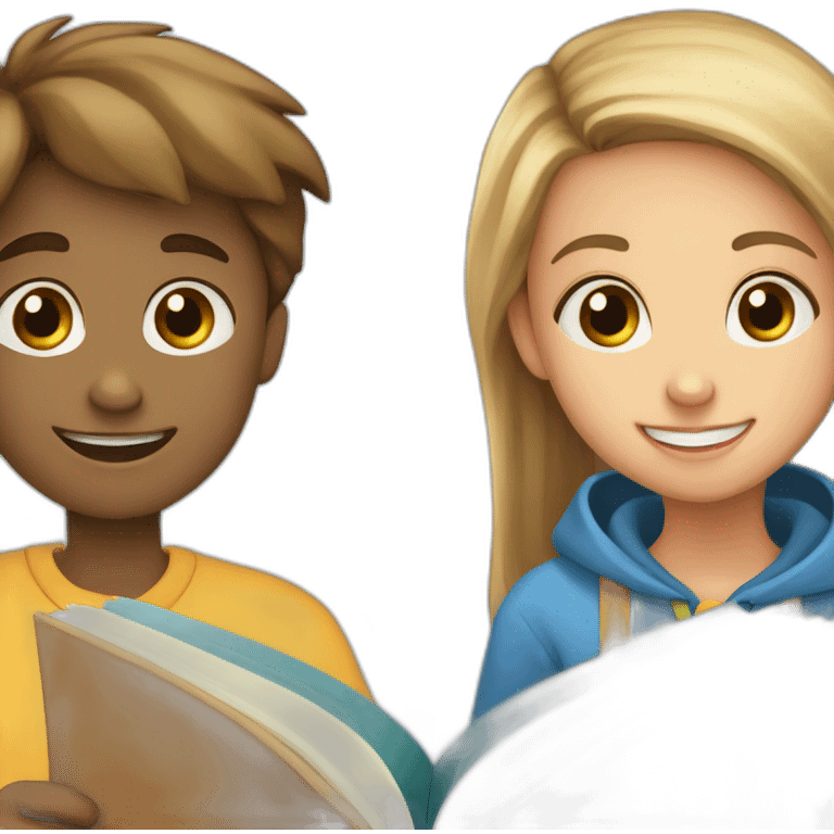 boy and girl of seven years old with an English textbook emoji