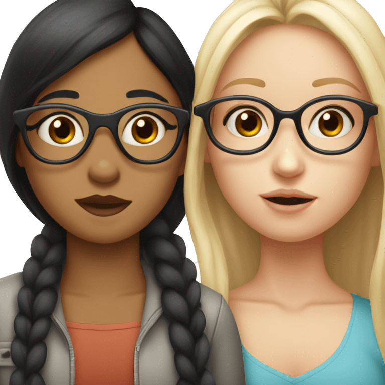 two girls kissing with black hair for both one with tan skin and glasses the other girl with pale skin   emoji