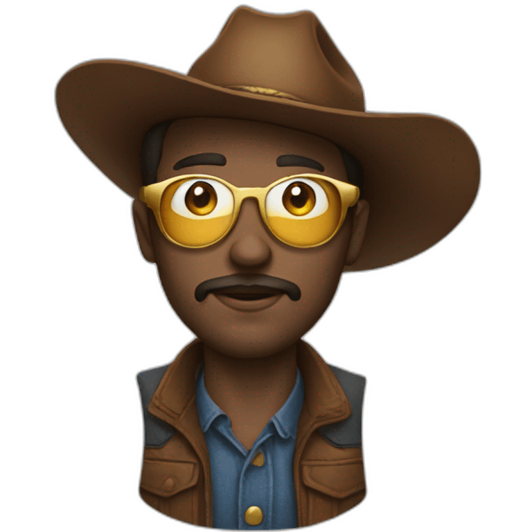 Realistic man with golden glasses, blue eyes, and brown hair, with a cowboy hat emoji