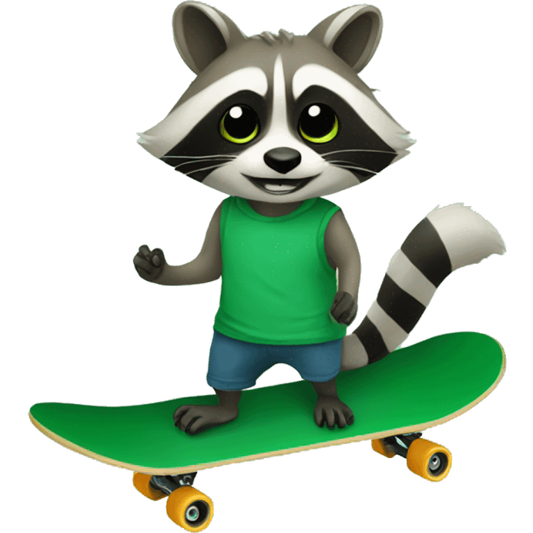 The Raccoon on a green skateboard emoji