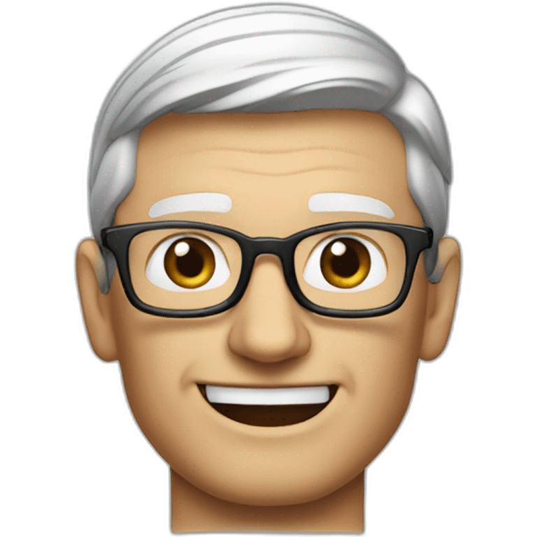 Tim Cook looking right and pointing right emoji