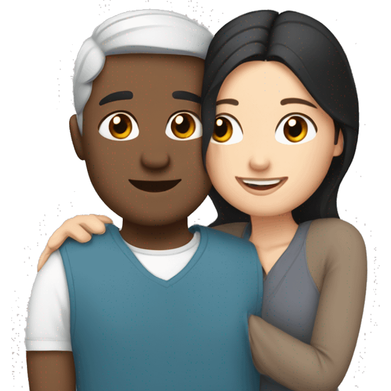 Lovers hugging each other. Indian man, short black hair. White woman, blue eyes and brown hair emoji