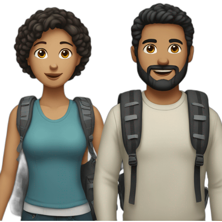 White Couple, he with beard and black hair, both have backpacks emoji