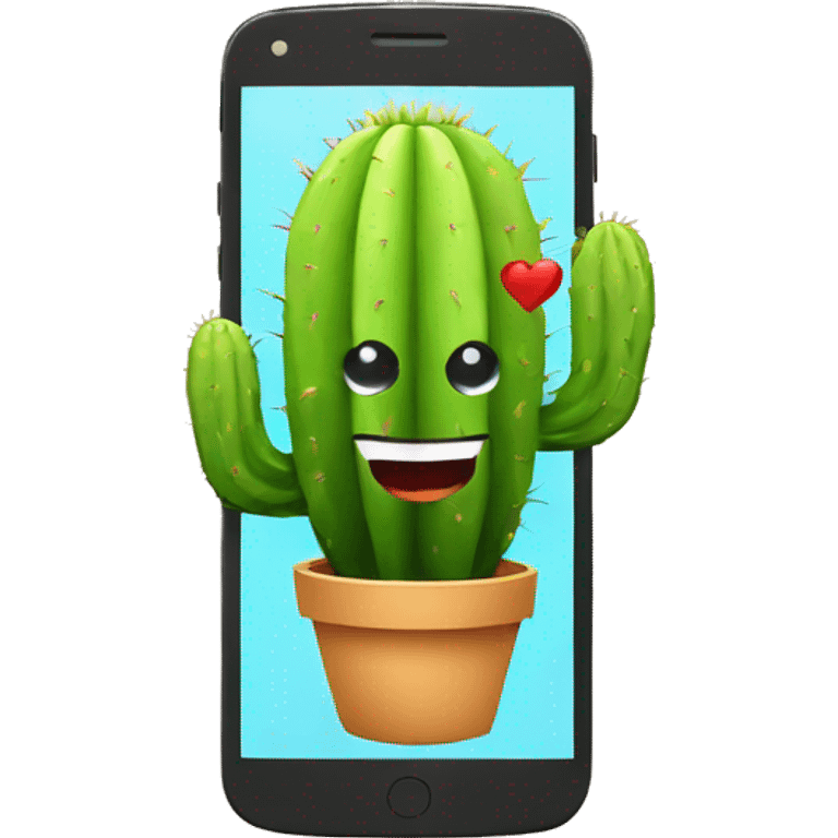 a cactus holding a smartphone  emoji