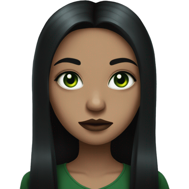 Brown goth girl with long black hair and green eyes portrait  emoji