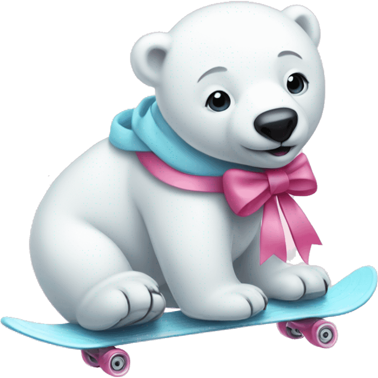 Polar bear with a pink bow and ice skates  emoji