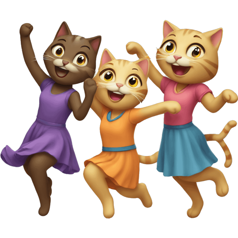 four happy girl cats dancing emoji