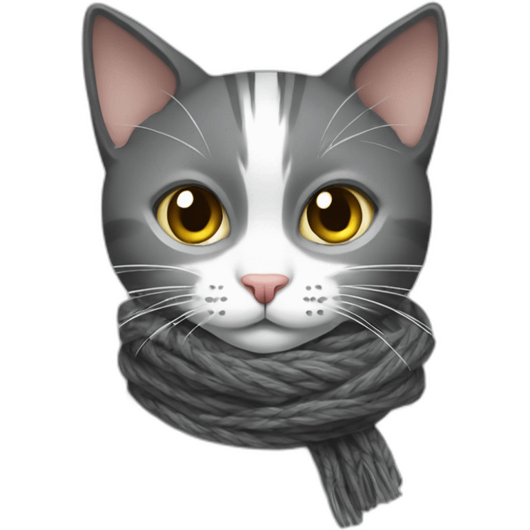 dark-gray-and-white-cat-knitting-on-a-scarf emoji