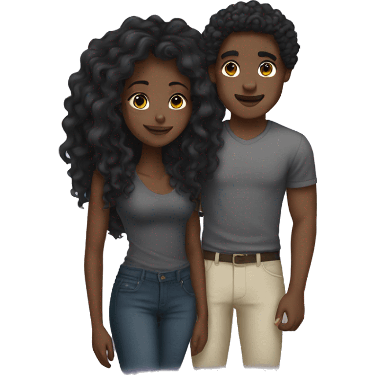 Black girl with long wavy hair with her mixed race boyfriend  emoji