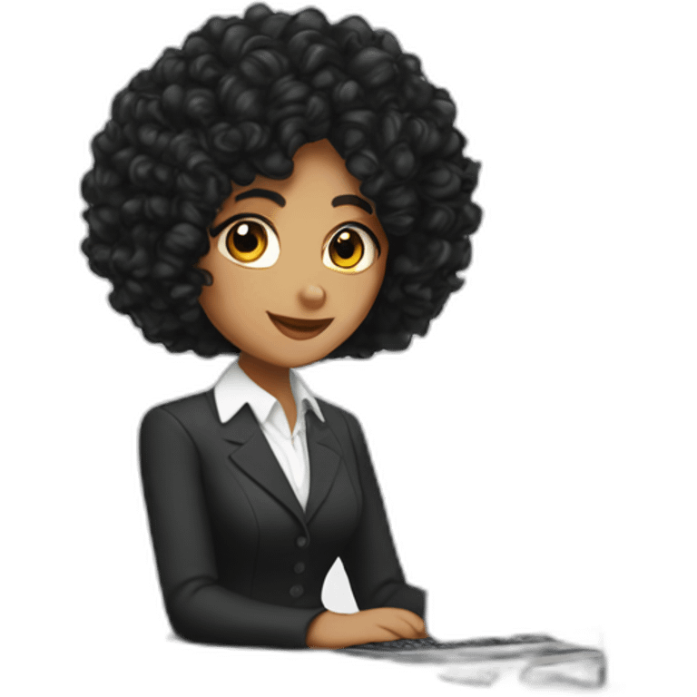 Secretary curly black hair computer and drinking coffee emoji