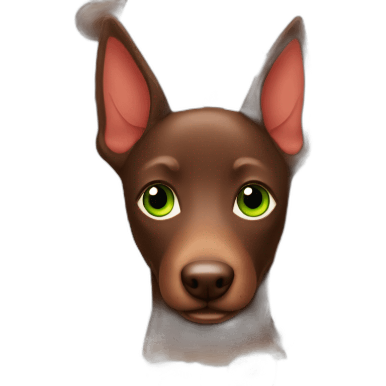 chocolate kelpie with red collar green eyes emoji