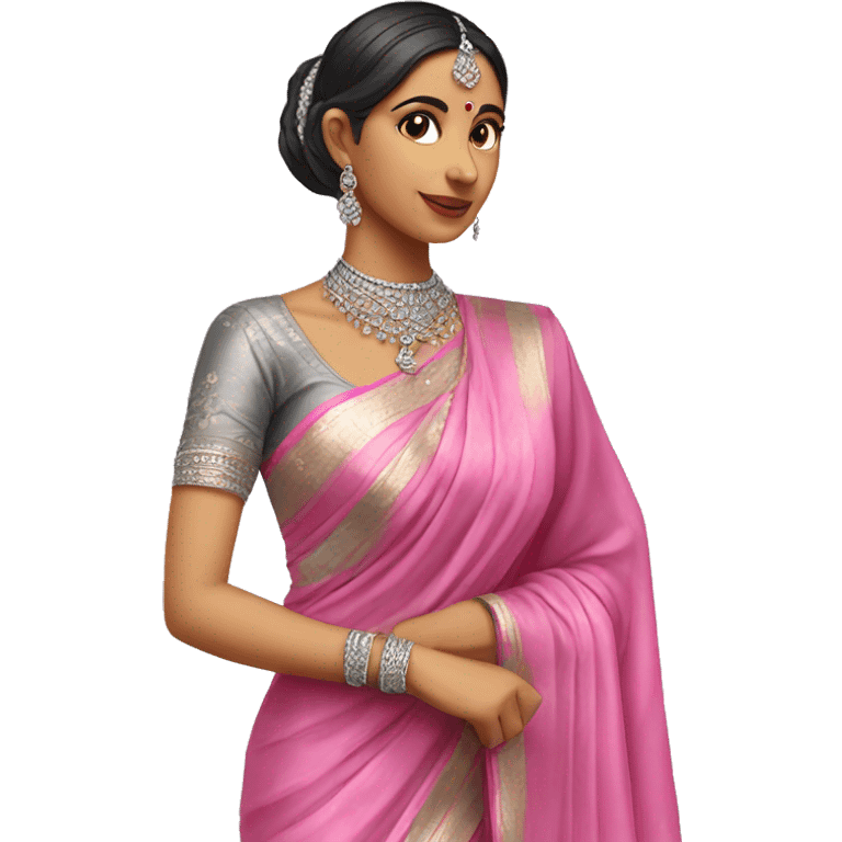 Saree draping with pink and silver saree emoji