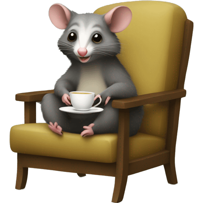 possum drinking tea looking at camera sitting in a chair emoji