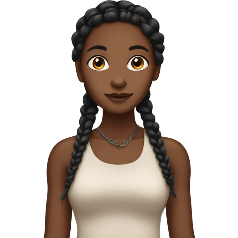 Brown skin Black girl with black braids  emoji