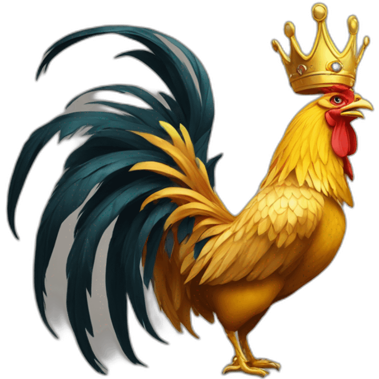 proud and howling golden phoenix rooster with a crown on its head emoji