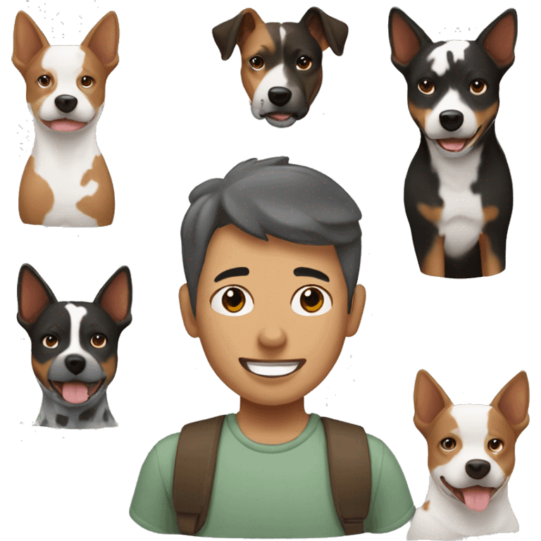 Asian man with brown and grey Australian cattle dog  emoji