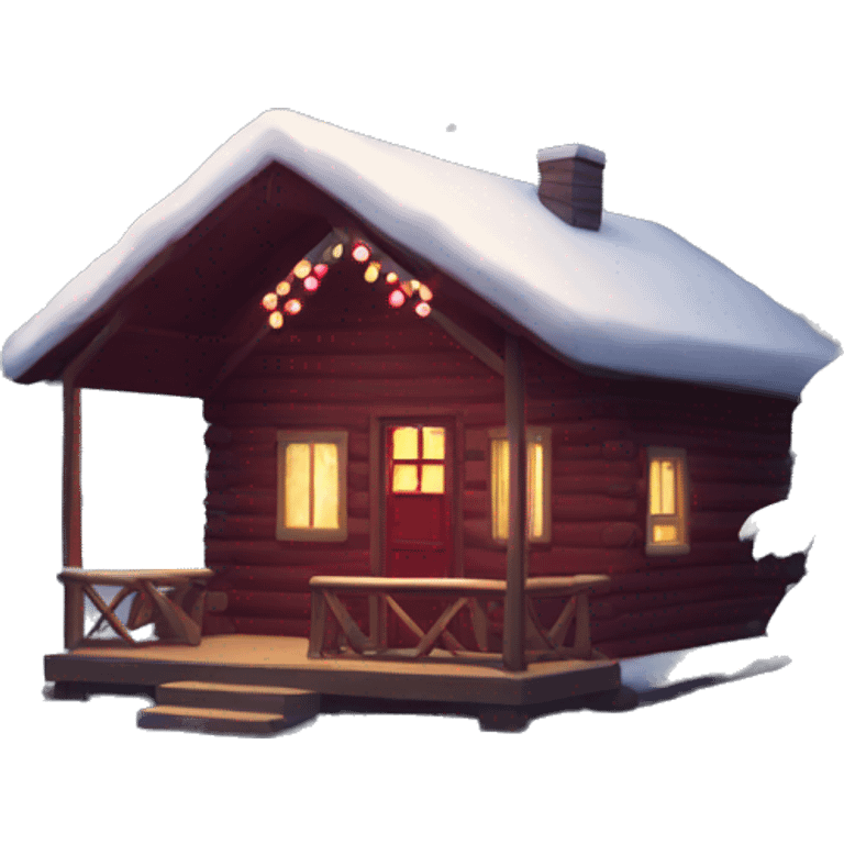 winter cabin with burgundy Christmas lights  emoji