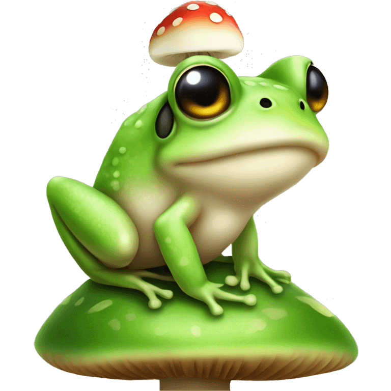 cute frog sitting on top of a toadstool mushroom emoji