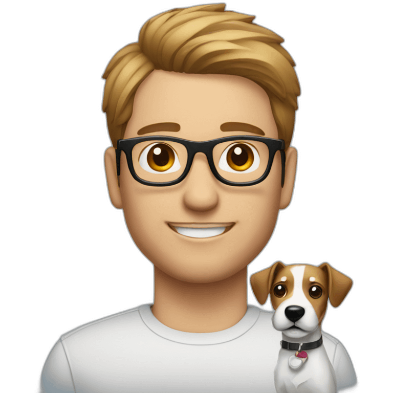 Modern hair cut man with glasses with jack russell terrier dog emoji