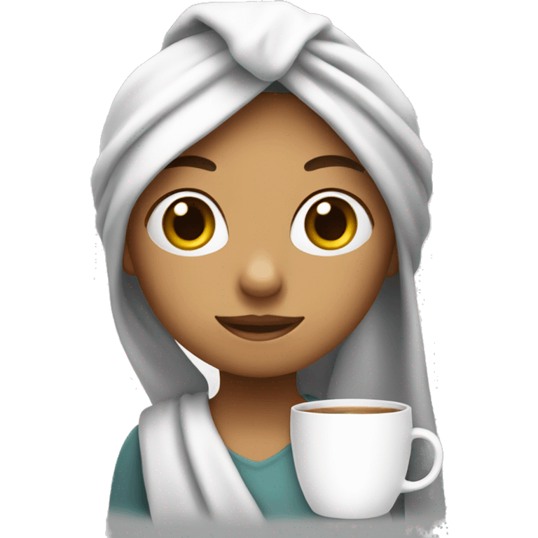 girl with towel on head and holding a mug emoji