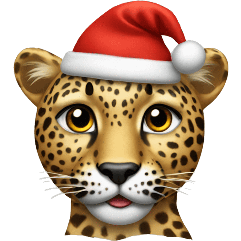 Leopard with Christmas hat  emoji