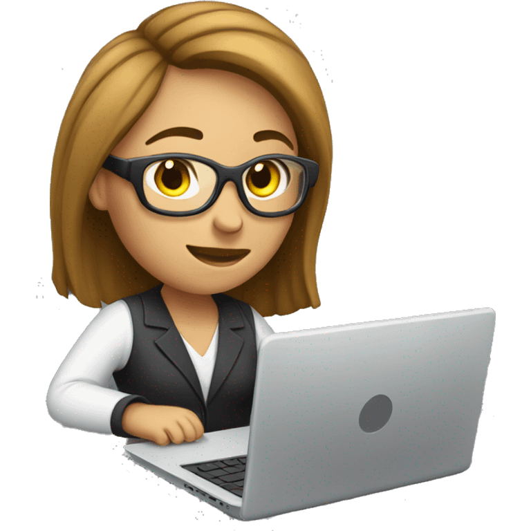 Female translator working hard on her laptop  emoji