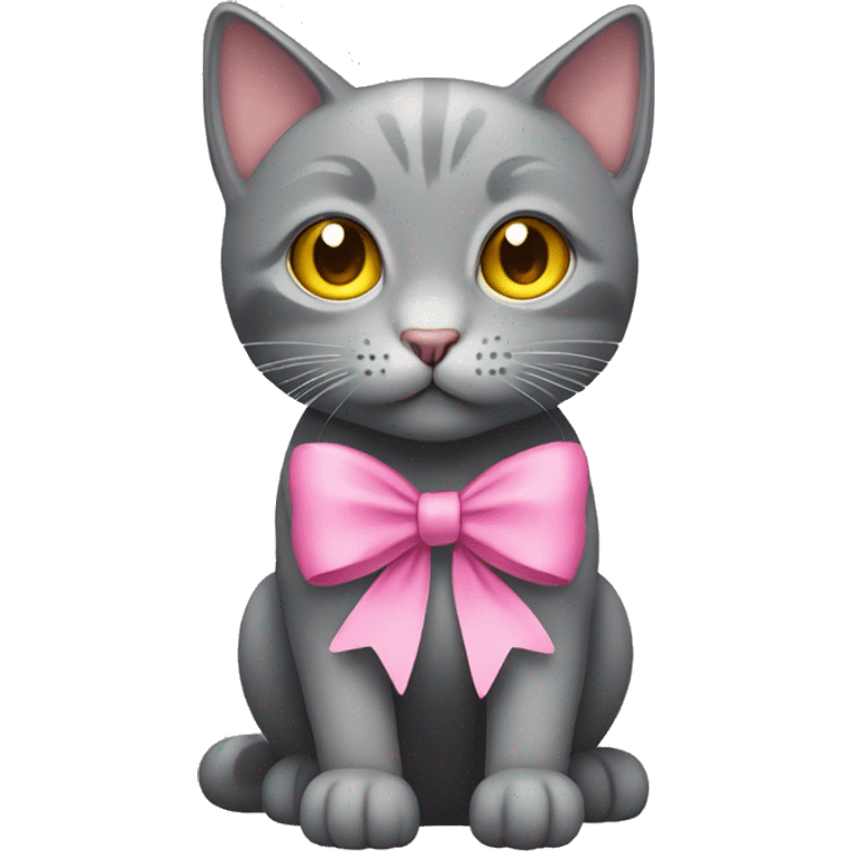 grey cat with yellow eyes and a pink bow on its head emoji