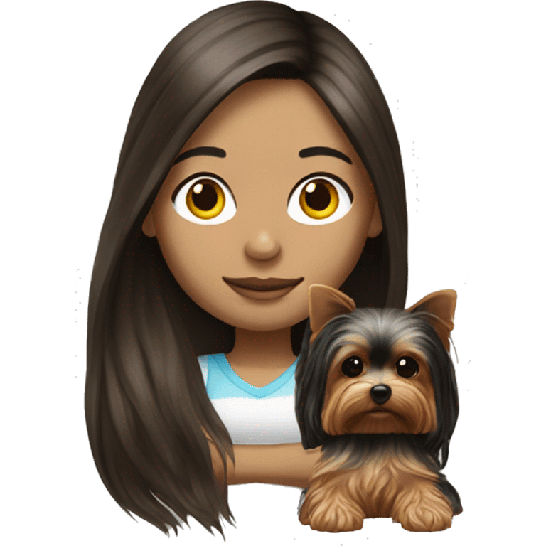 Realistic Brunette long hair light skin girl with her yorkie emoji