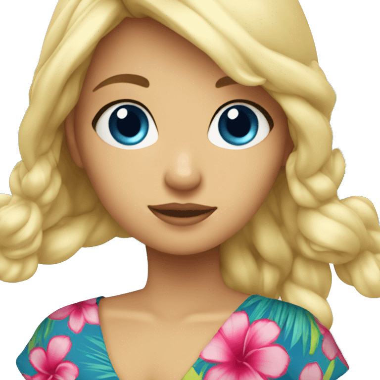 Blonde hair girl, blue eyes, with Hawaiian outfit emoji