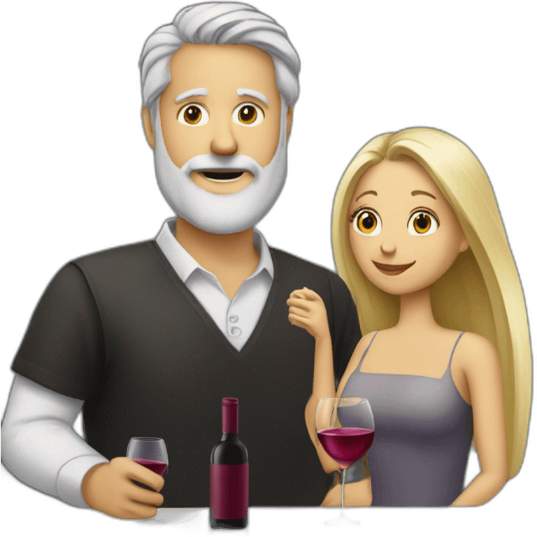 blonde girl and grey haired man with beard drinking wine emoji