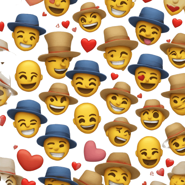 Crean un emoji sonriendo con un sombrero y corazones emoji