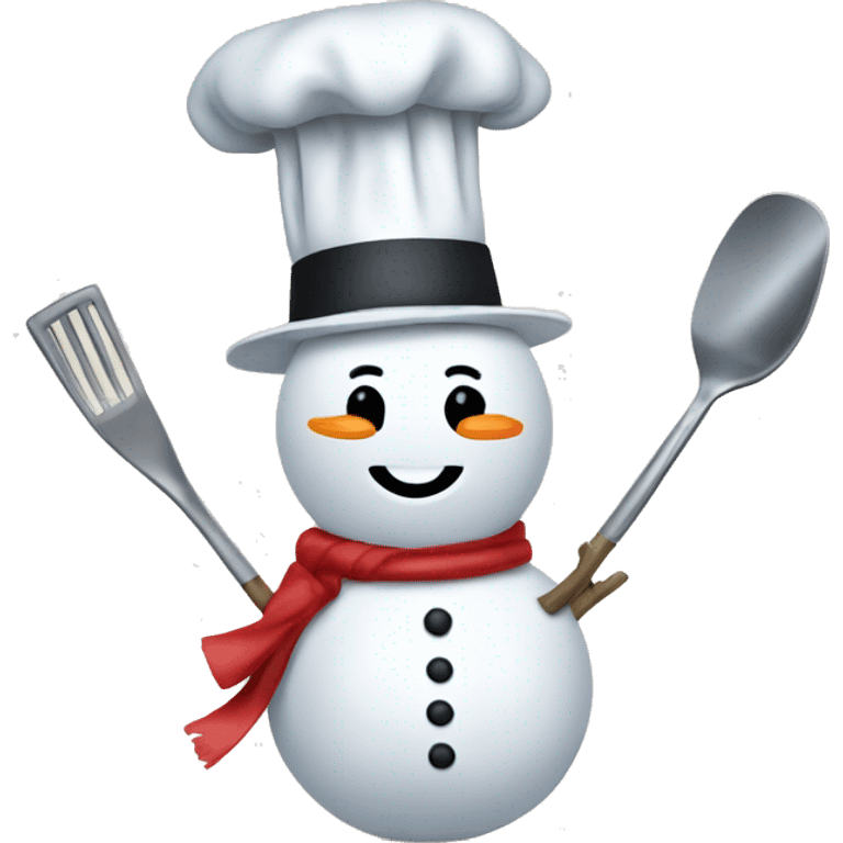 snowman with chefs hat and kitchen utensil emoji