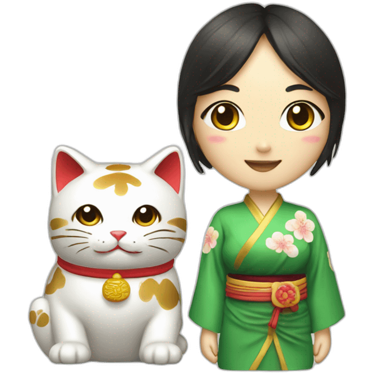 maneki neko and a woman emoji