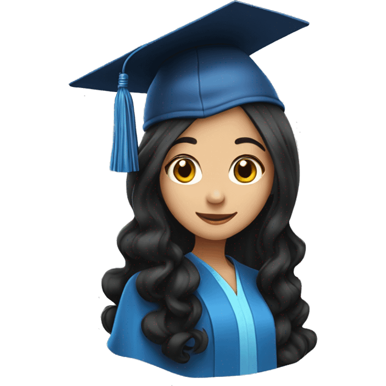 asian girl wearing blue graduation cap with long curly black hair emoji