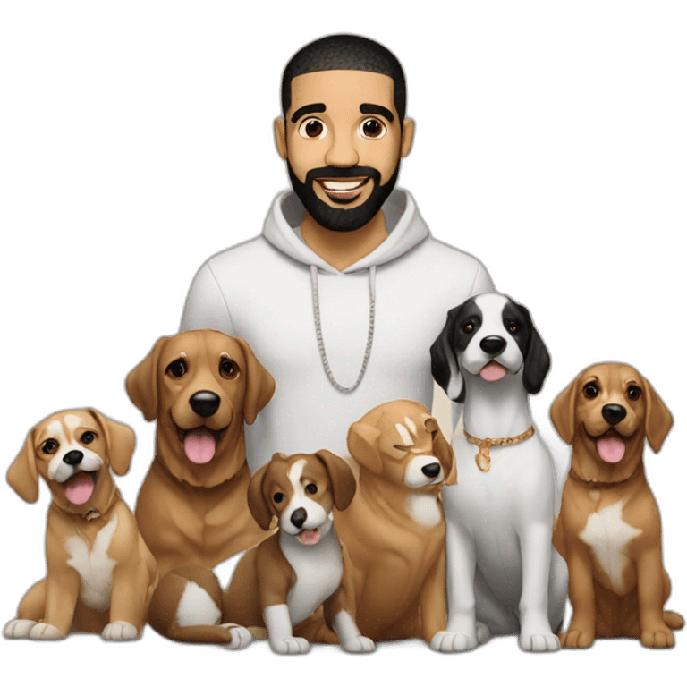 drake with several dogs behind him emoji