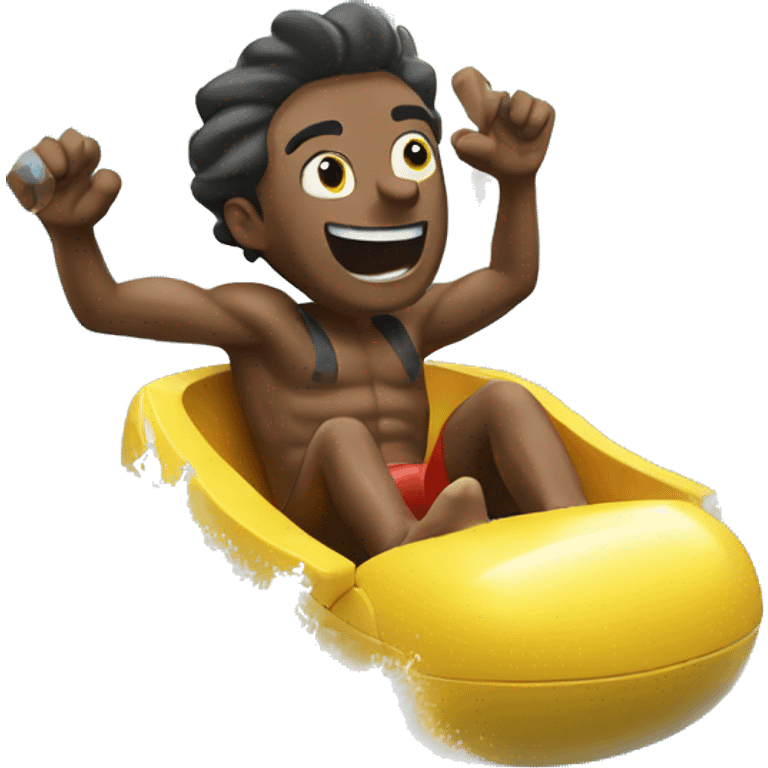 A man rides a slide in a water park  emoji